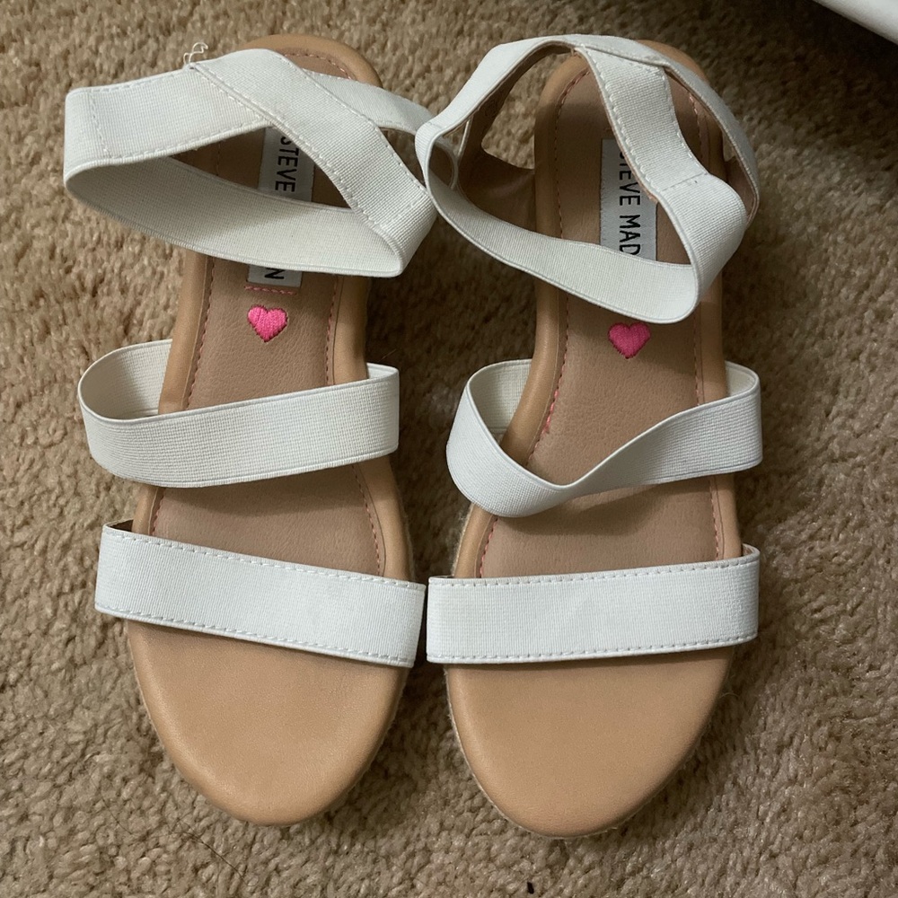 Steve Madden Girl's JBANDI Sandal Size 3 white / Natural Cork Rope  EUC